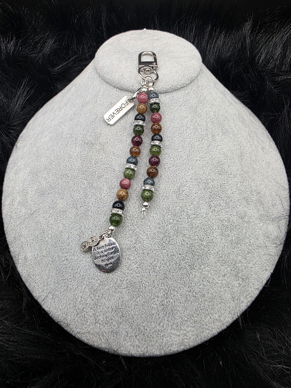 FOREVER Multicolor Beaded Keychain with Charm
